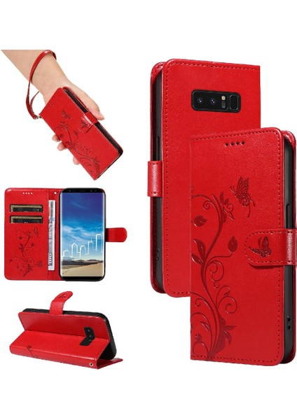 El Kayışı Kabartmalı Kelebek Cüzdan ile Samsung Galaxy Not 8 Için Kılıf (Yurt Dışından)