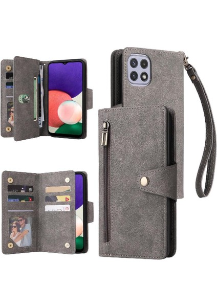 Samsung Galaxy A22 Için Kılıf 5g Kart Tutucu Fermuar Cüzdan Kapak ile El (Yurt Dışından)