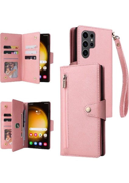 Samsung Galaxy S24 Ultra Kart Tutucu Için Kılıf ile El Kayışı Fermuar Kapak (Yurt Dışından)