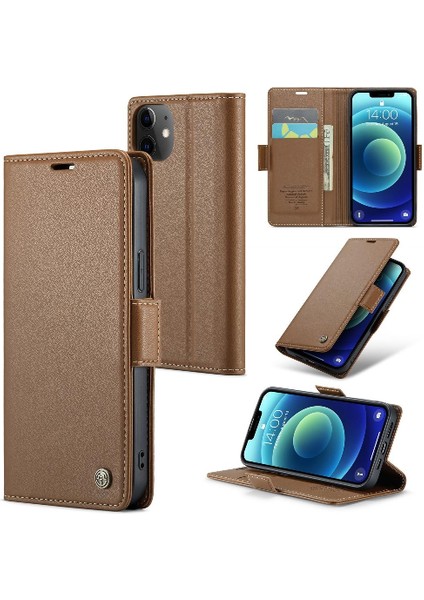 IPhone 12 Mini Cüzdan Kılıf Anti Dolandırıcılık Kart Yuvası Darbeye Dayanıklı (Yurt Dışından)