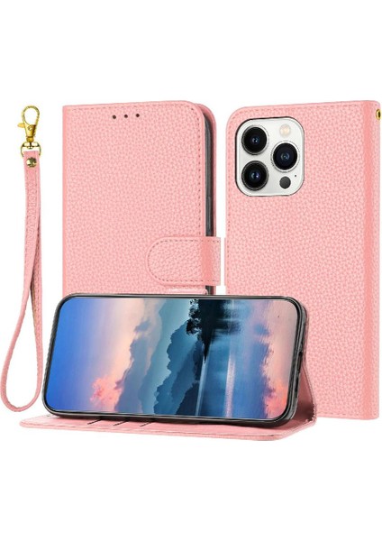 Iphone 15 Için Telefon Kılıfı Pro Litch Desen Flip Folio Cüzdan Kart Yuvaları Pu (Yurt Dışından)