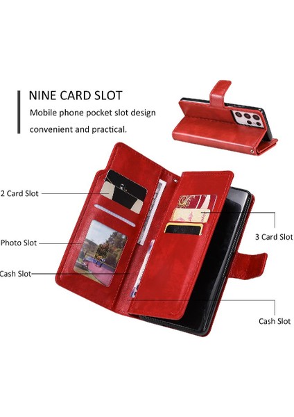 Samsung Galaxy S21 Ultra 9 Kart Yuvaları Pu Deri Kickstand Cüzdan (Yurt Dışından) indirimleri
