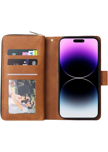 El Kayışı ile iphone 14 Pro Max Için Kılıf Kapak Kapak Kart Tutucu Cüzdan 9 (Yurt Dışından)