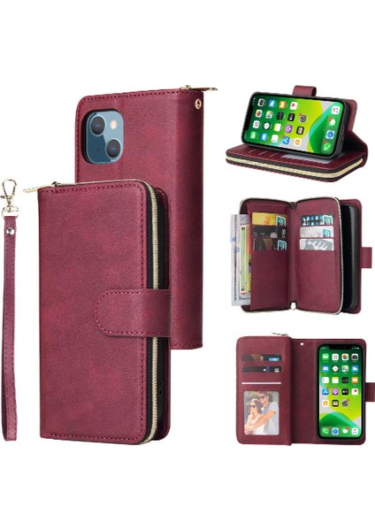 Iphone 13 Mini Flip Kapak Için Kılıf ile El Kayışı Cüzdan Kılıf 9 Kart (Yurt Dışından)