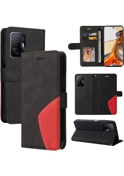 Xiaomi 11T/11T Pro Pu Deri Flip Folio Kılıf Kickstand Iki Renkli (Yurt Dışından)