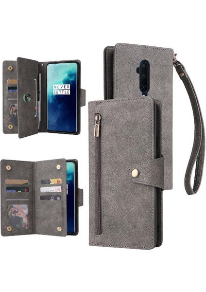 Oneplus 7t Pro Için Kılıf Kart Tutucu Manyetik Deri Fermuar Cüzdan Kapak (Yurt Dışından)