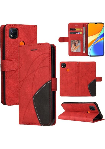 Kart Yuvası Standı Iki Renkli Dikiş Pu Flip ile Xiaomi Redmi 9c Için Kılıf (Yurt Dışından)
