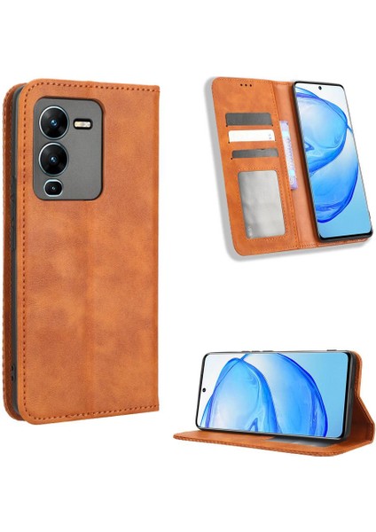 Vivo V25 Pro Manyetik Kapatma Pu Deri Cüzdan Için Kılıf (Yurt Dışından)