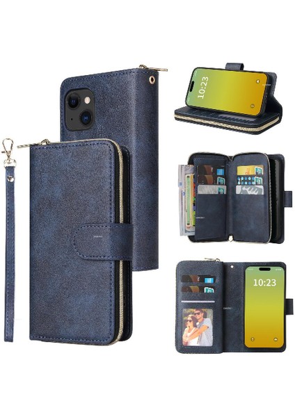 Iphone 15 Için Kılıf Kart Tutucu Fermuar Cep Cüzdan Kılıf 9 Kart Yuvaları ile (Yurt Dışından)