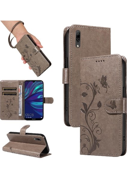 Huawei Huawei 2019 Için Flip Case Yüksek Kaliteli Deri Kabartmalı Kelebek ve (Yurt Dışından)