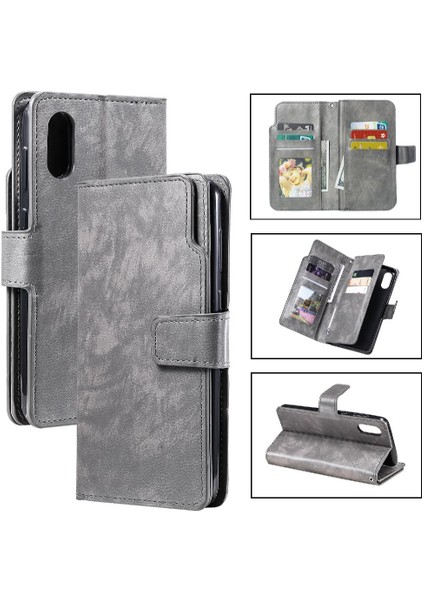 Samsung Galaxy A02 Manyetik Kickstand 9 Kart Yuvaları Cüzdan Pu Için Kılıf (Yurt Dışından)