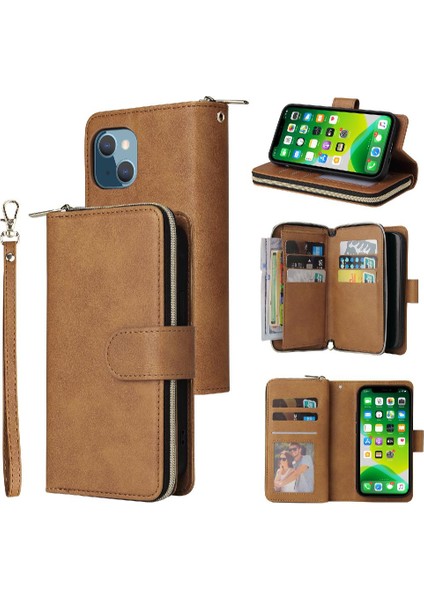 El ile 9 Kart Yuvaları Fermuarlı Cebi ile iphone 13 Cüzdan Kılıf (Yurt Dışından)