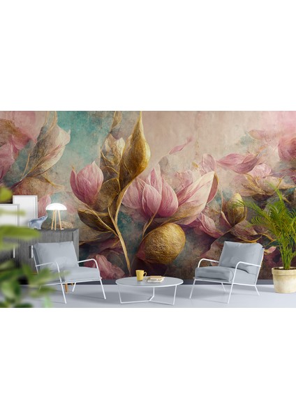 Modern Pembe Çiçekli Soyut Poster Duvar Kağıdı, Yatak Odası Duvar Kağıtları, Salon Için Duvar Kağıdı