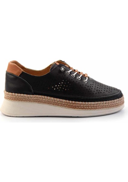 Siyah Hakiki Deri Kadın Espadril K01331036203