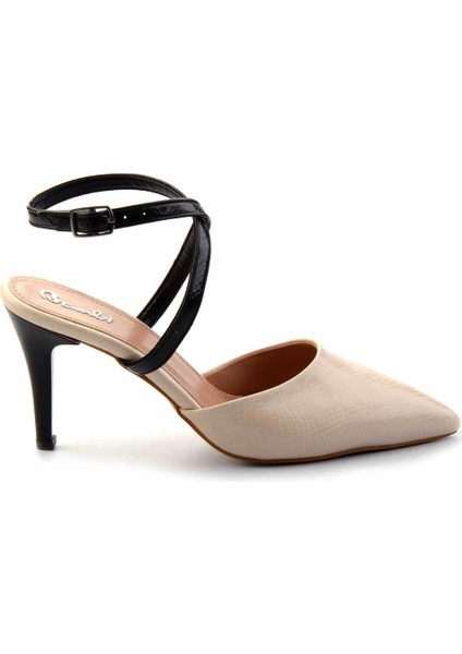 Bej Siyah Yılan Baskı Kadın Klasik Topuklu Ayakkabı K01397180307
