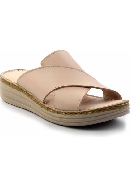 Bej Hakiki Deri Kadın Terlik K04281030203 fiyatları