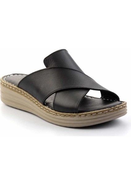 Siyah Hakiki Deri Kadın Terlik K04281030203 fiyatları