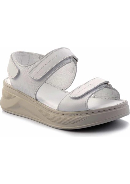 Beyaz Hakiki Deri Kadın Sandalet K05281018103