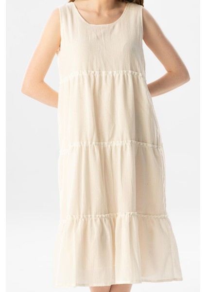Kolsuz Şile Bezi Şule Midi Boy Fırfır Detaylı Yazlık Elbise Krem Krm modelleri
