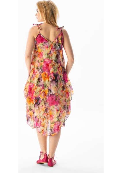 Askılı Vual Afrodit Midi Boy Yazlık Elbise Batik Pembe 6211 fiyatları