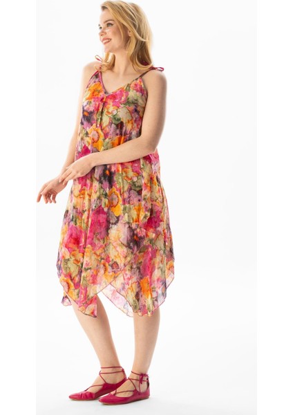 Askılı Vual Afrodit Midi Boy Yazlık Elbise Batik Pembe 6211 indirimleri