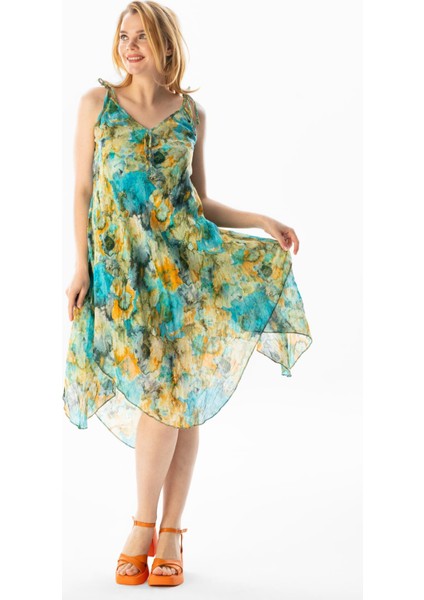 Askılı Vual Afrodit Midi Boy Yazlık Elbise Batik Turkuaz 6212 indirimleri