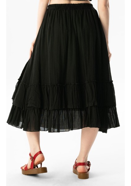 Lavinya Beli Lastikli Vual Uzun Yazlık Etek Siyah Syh fiyatları