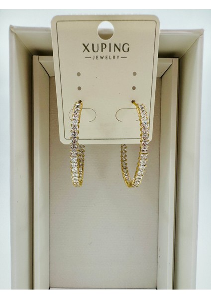 Xupıng Jewelry 14 Ayar Altın Kaplama, Halka Zirkon Taşlı Küpe