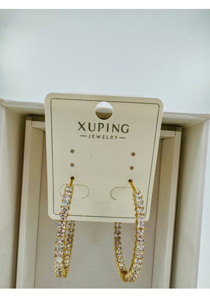 Xupıng Jewelry 14 Ayar Altın Kaplama, Halka Zirkon Taşlı Küpe