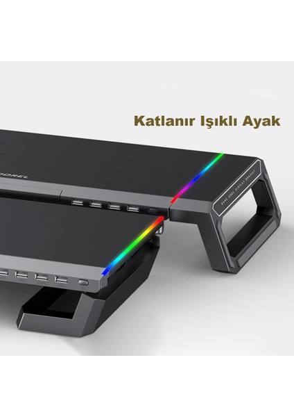 Bilgisayar Monitör Yükseltici Laptop Sehpası Rgb 4 USB Hub Yükseklik Ayarlı Monitör Standı