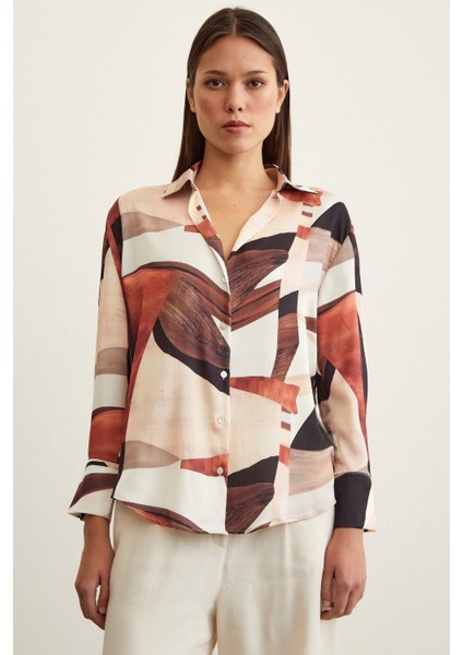 Desenli V Yaka Gömlek Kahve fiyatları