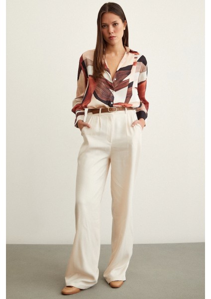 Desenli V Yaka Gömlek Kahve indirimleri