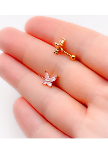 Cerrahi Çelik Piercing Pembe Zirkon Taşlı Kelebek Figürlü Kıkırdak Helix Tragus PIERCING(1ADET) fiyatları