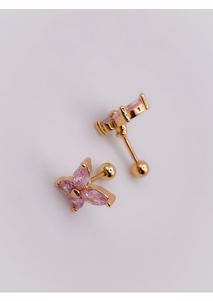 Cerrahi Çelik Piercing Pembe Zirkon Taşlı Kelebek Figürlü Kıkırdak Helix Tragus PIERCING(1ADET) modelleri