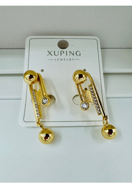 Xupıng Jewelry 14 Ayar Altın Kaplama, Saksofon Zirkon Taşlı Top Küpe