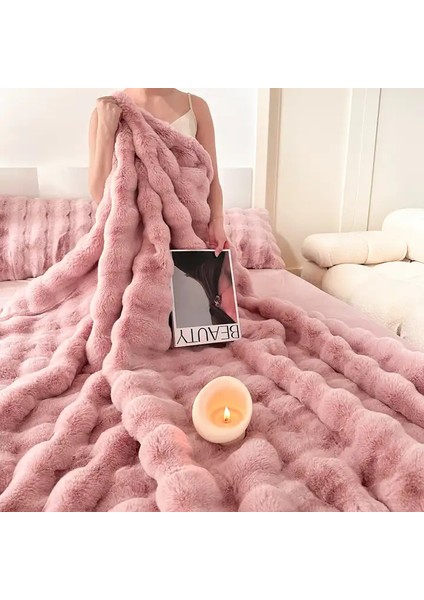 Tek Kişilik Kalın Tavşan Peluş Tv Battaniyesi (1 Adet) Çok Yumuşak
