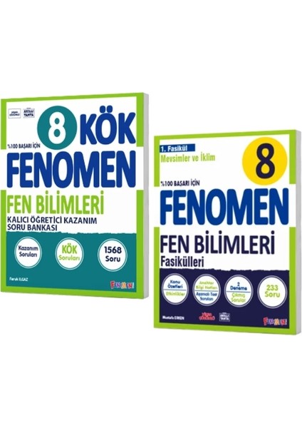 Fenomen Yayınları 8. Sınıf Kök Fen Bilimleri Soru Bankası - Fen Bilimleri 1. Fasikül 2'li Set