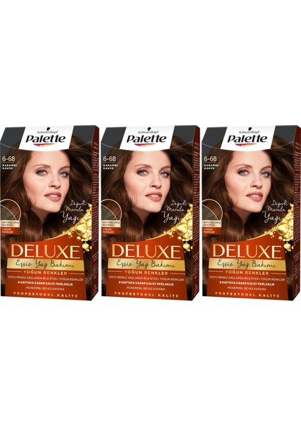 Deluxe Saç Boyası 6-68 Karamel Kahve 3'Lü Set