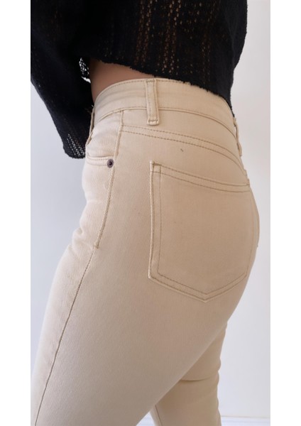 Ispanyol Paça Toparlayıcı Jean Pantolon Bej fırsatları