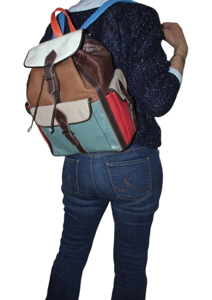 Deri Sırt Çantası Rainbow 3 Cep ÇNTDRRNBWTB003 Kadın-Erkek Kullanımlı