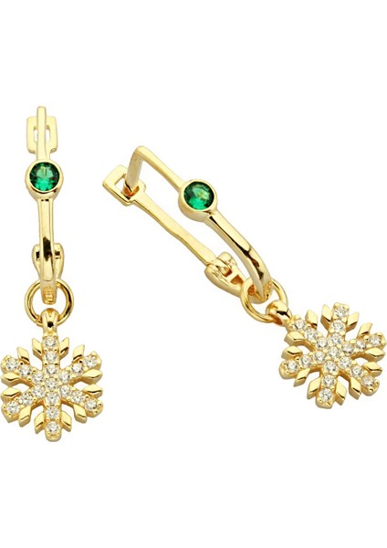 Sallantılı Kar Tanesi Taşlı Altın Küpe CGKKP024
