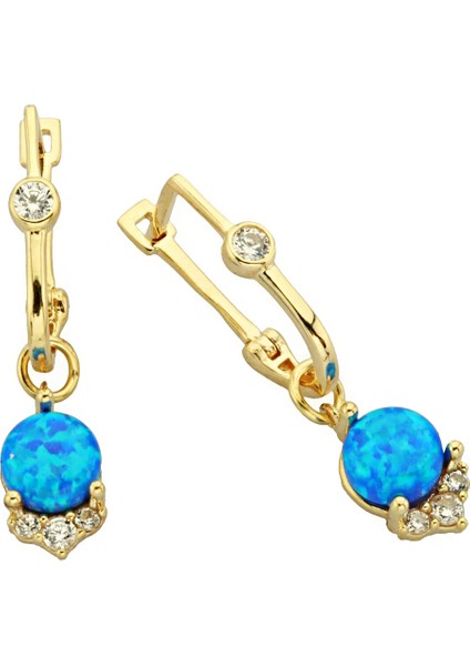 Sallantılı Mavi Taşlı Altın Küpe CGKKP023