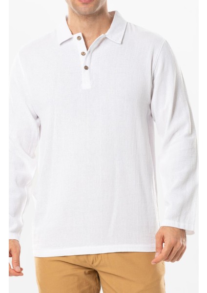 Uzun Kol Foça Violet Erkek Yazlık Tshirt Beyaz Byz modelleri