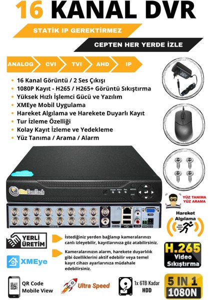 Elitecamtech 10 Kameralı Metal Panda Kasa Sony Lensli 1080P Full Hd Gece Görüşlü Kamera Seti 250GB Hard Disk -10P