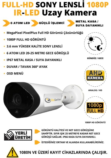 Elitecamtech 5 Kameralı Metal Uzay Kasa Sony Lensli 1080P Full Hd Gece Görüşlü Kamera Seti 250GB Hard Disk -5u