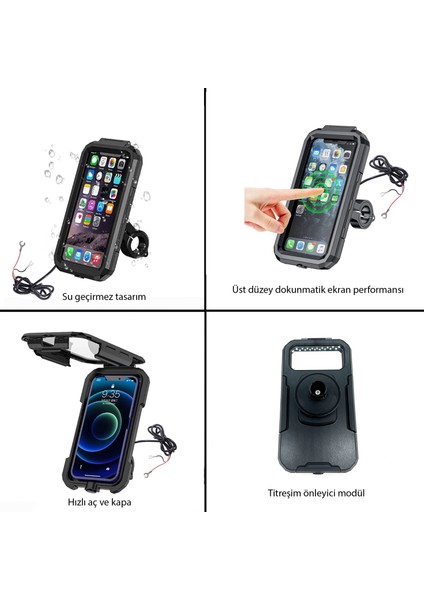 TT-900WU Titreşim Engelleyici Kablosuz ve Usb’li Tüm Motosikletlere Uygun Telefon Tutucu