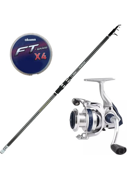 Hazır Olta Seti Okuma Revenger Tele Surf 420 cm 4 Parça Surf Kamışı&okuma ARIA-6000A Painting Silver 1bb Olta Makinesi