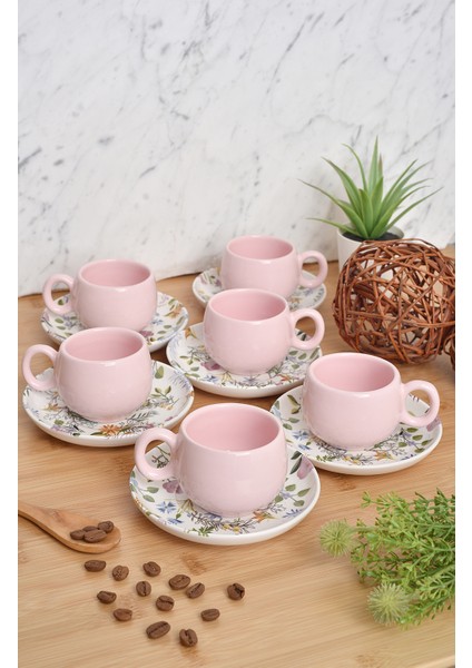 12 Parça Fincan Takımı | 6 Kişilik Fincan Seti | Flowers Tombul Model
