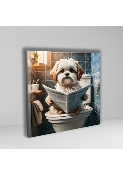 Tekli Kare Kanvas Banyo Tablosu Gazete Okuyan Shih Tzu Köpek fiyatları
