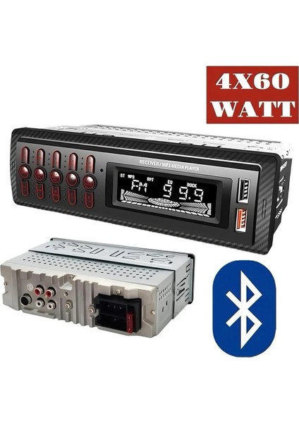 2 Yıl Hızlı Şarj Çift USB Bluetooth’lu Araba Radyo Çift Amfi Çıkışlı 4X60 Watt 63 Max Ses Uyumlu 4x